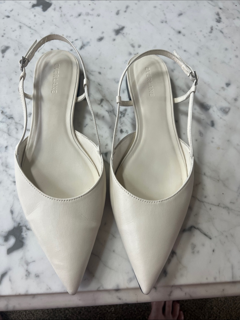 Everlane Cream Pointed Slingback Flats